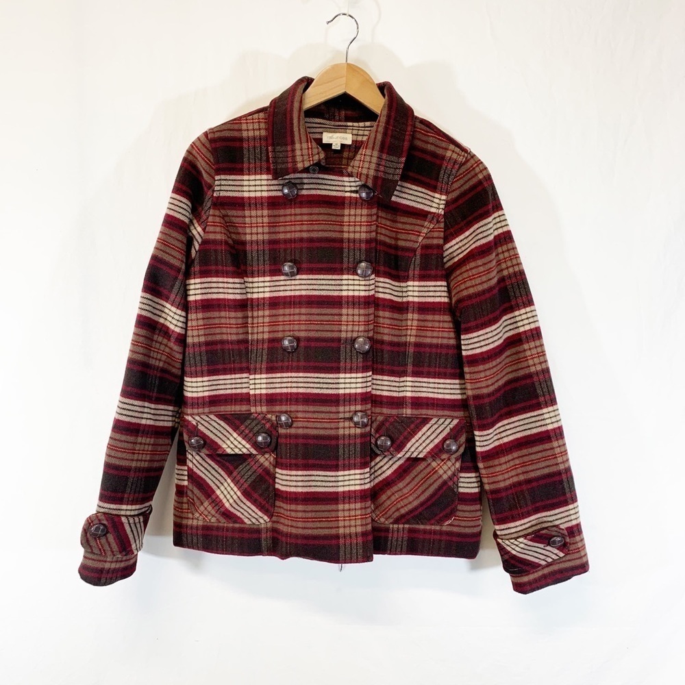 Maurice's Plaid Print Pea Coat Quilted Lining Size M